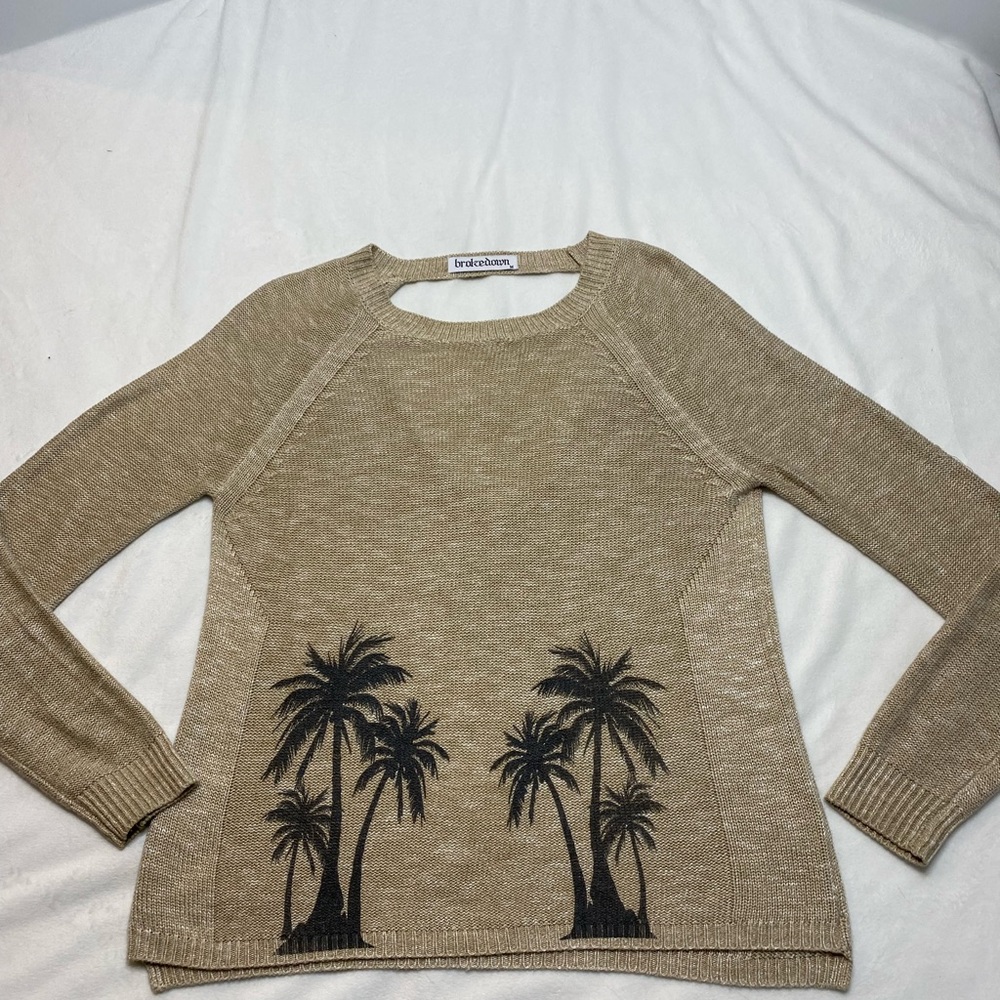 Brokedown Ladies Palm Tree V-Back Sweater Size Medium - Picture 3 of 7